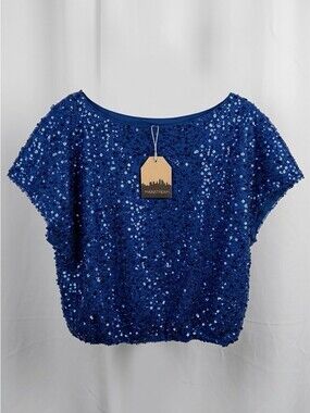 Main Strip Royal Blue Sequin Cropped Top